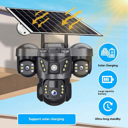 Three-screen Multi Lens Outdoor Solar Surveillance Camera
